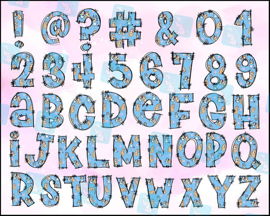 Blue Dog Family Alphabet Png, Blue Dog Font Png Bundle, Letter Hand Drawing Png
