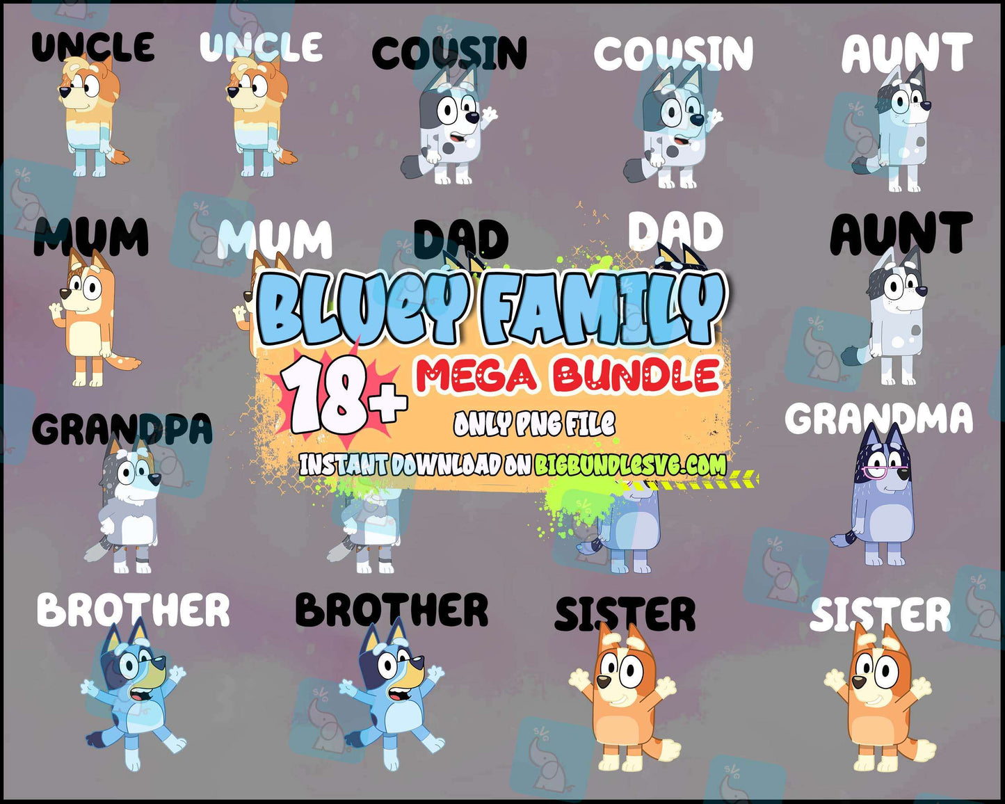 Bundle Blue Dog Family Png, Family Blue Dog , Blue Dog Character, Bluey Birthday