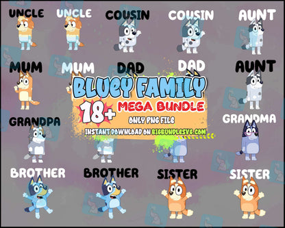 Bundle Blue Dog Family Png, Family Blue Dog , Blue Dog Character, Bluey Birthday