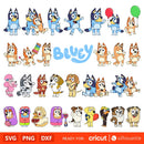Bluey Characters Svg, Bluey Birthday Clipart, Bluey the Dog Svg, Bluey And Bingo Png Images