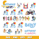 Bluey SVG Bundle, Bluey Birthday SVG, Bluey Alphabet SVG, Bluey and Family Clipart PNG Vector Files