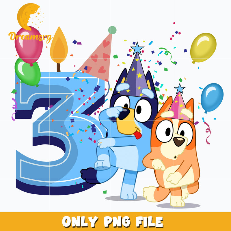 Bluey Happy 3rd Birthday png, png, dxf, eps file FN00002.