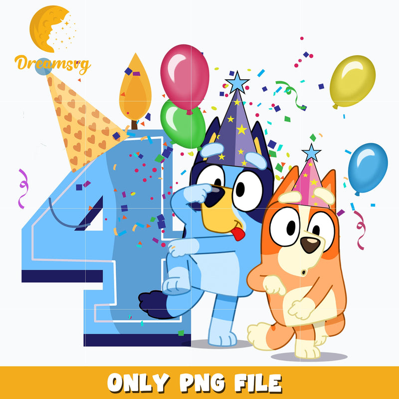 Bluey Happy 4th Birthday png, png, dxf, eps file FN00002.