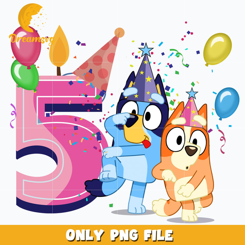 Bluey Happy 5th Birthday png, png, dxf, eps file FN00002.