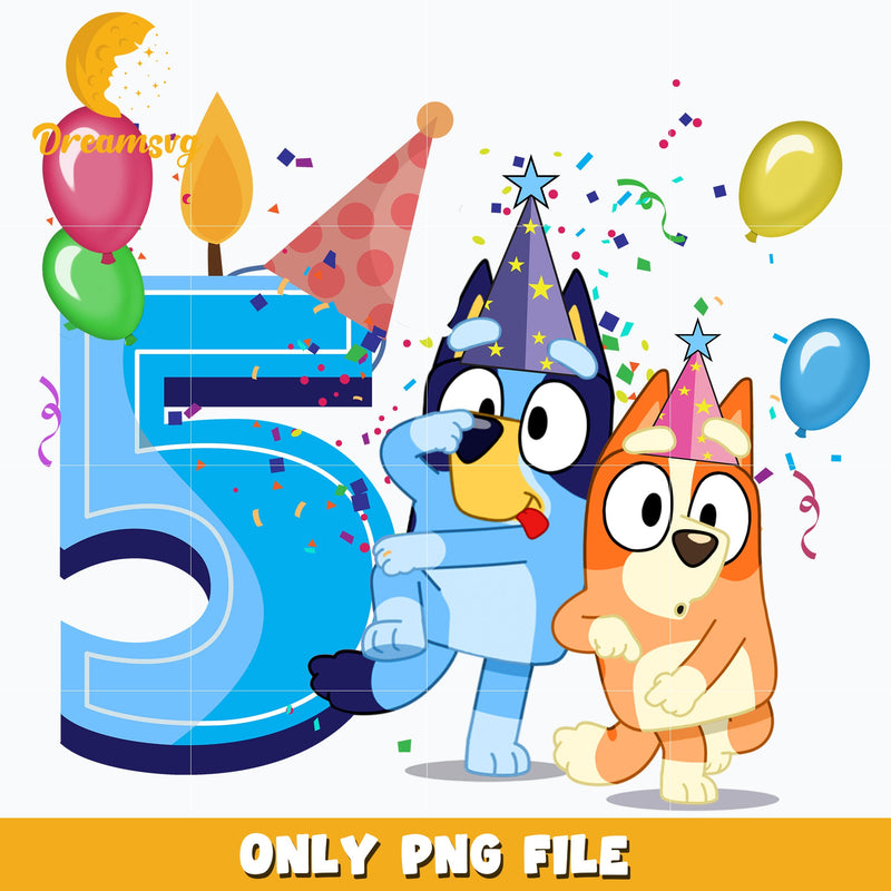 Bluey Happy 5th Birthday png, png, dxf, eps file FN00002.