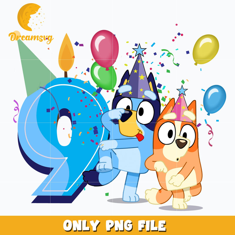 Bluey Happy 9th Birthday png, png, dxf, eps file FN00002.