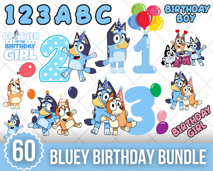 Bluey Birthday SVG, Bluey Birthday Clipart Set, Bluey Alphabet SVG Cut Files for Cricut / Silhouette, PNG Vector Files