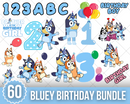 Bluey Birthday SVG, Bluey Birthday Clipart Set, Bluey Alphabet SVG Cut Files for Cricut / Silhouette, PNG Vector Files