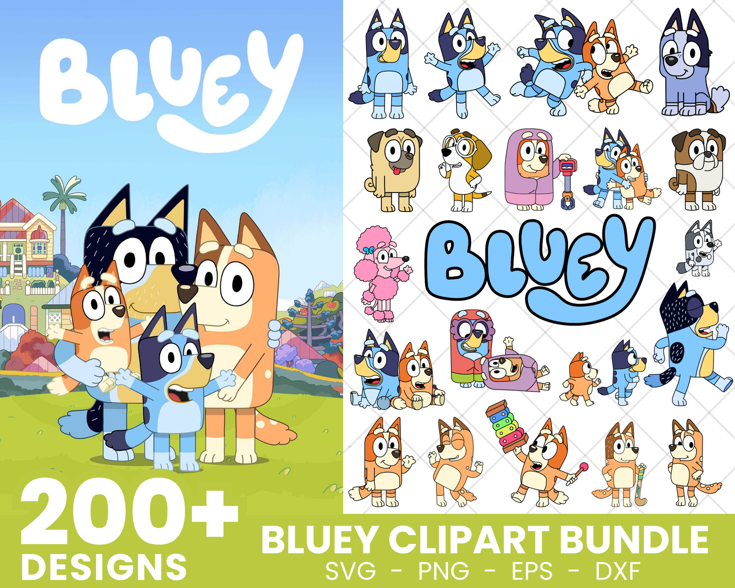 Bluey SVG Bundle, Bluey Birthday SVG, Bluey Alphabet SVG, Bluey and Family Clipart PNG Vector Files