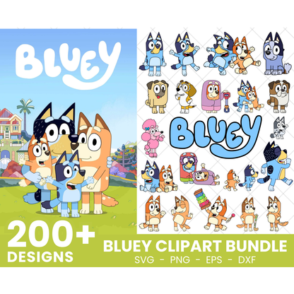 Bluey SVG Bundle, Bluey Birthday SVG, Bluey Alphabet SVG, Bluey and Family Clipart PNG Vector Files
