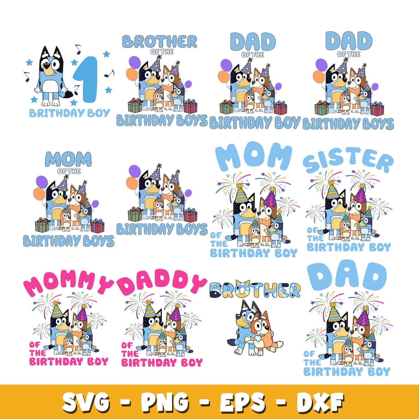 Bluey SVG Bundle, Bluey Birthday SVG, Bluey Alphabet SVG, Bluey and Family Clipart PNG Vector Files