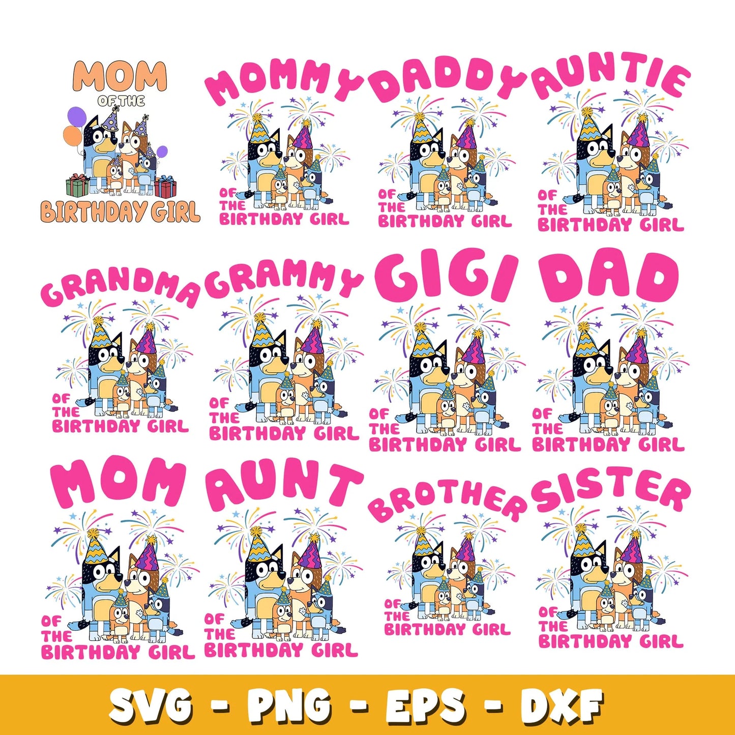 Bluey SVG Bundle, Bluey Birthday SVG, Bluey Alphabet SVG, Bluey and Family Clipart PNG Vector Files