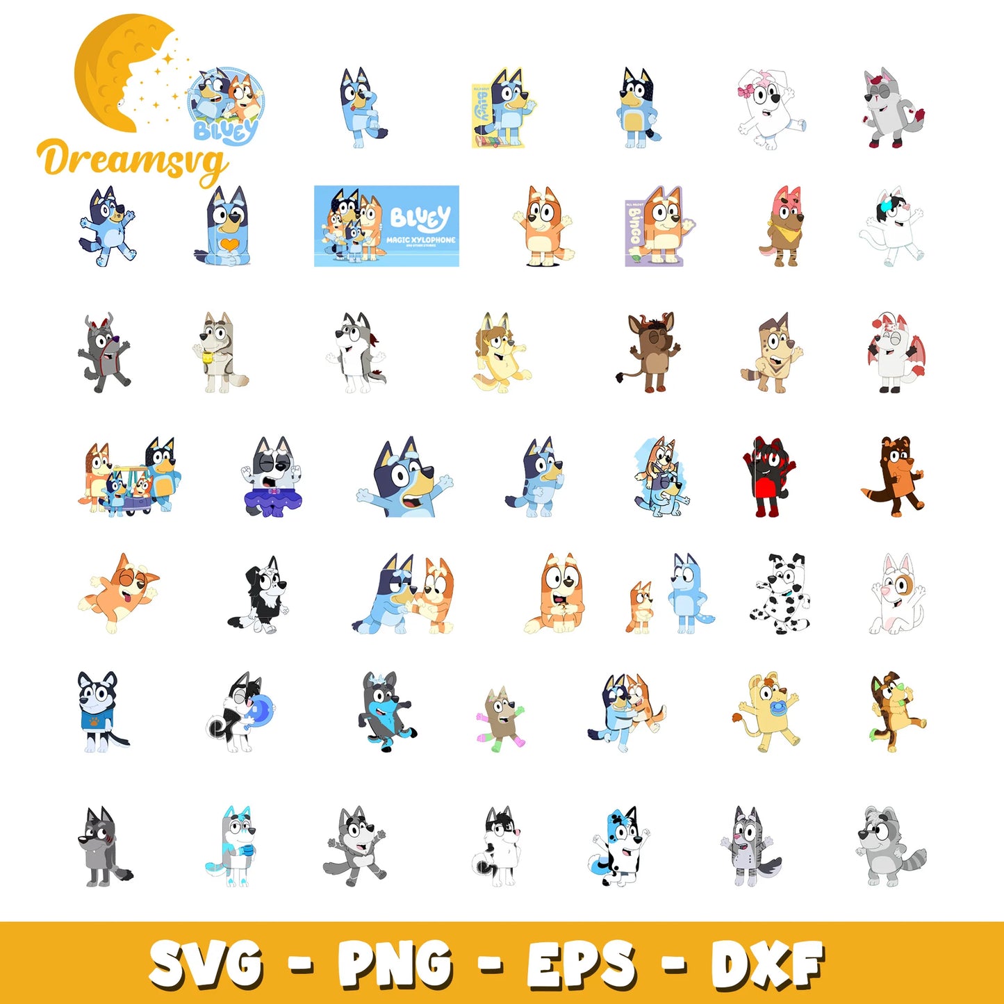 Bluey SVG Bundle, Bluey Birthday SVG, Bluey Alphabet SVG, Bluey and Family Clipart PNG Vector Files