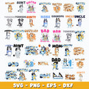 Bluey SVG Bundle, Bluey Birthday SVG, Bluey Alphabet SVG, Bluey and Family Clipart PNG Vector Files