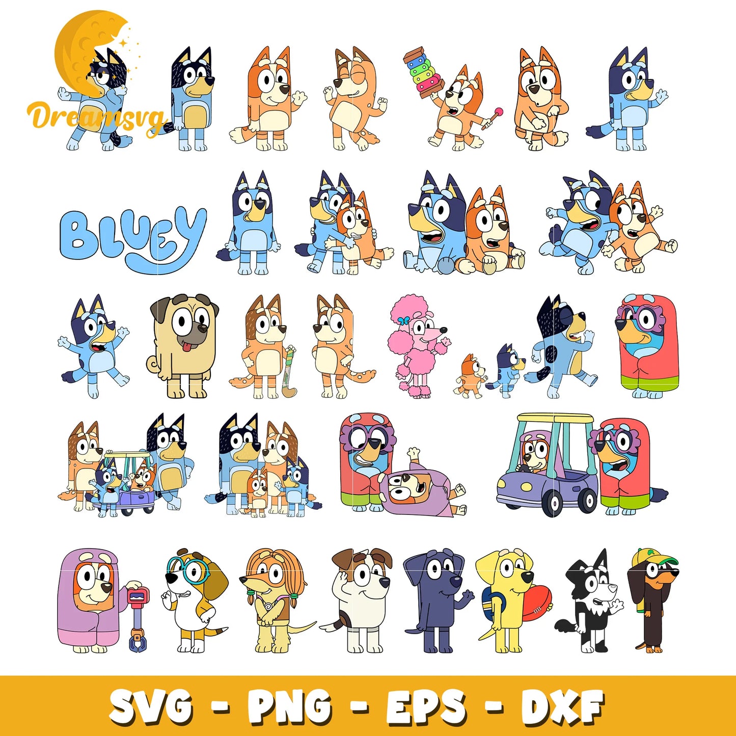 Bluey SVG Bundle, Bluey Birthday SVG, Bluey Alphabet SVG, Bluey and Family Clipart PNG Vector Files
