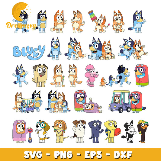 Bluey 200 cliparts set + alphabet SVG, Bluey the dog SVG cut files for Cricut / Silhouette, Bluey PNG