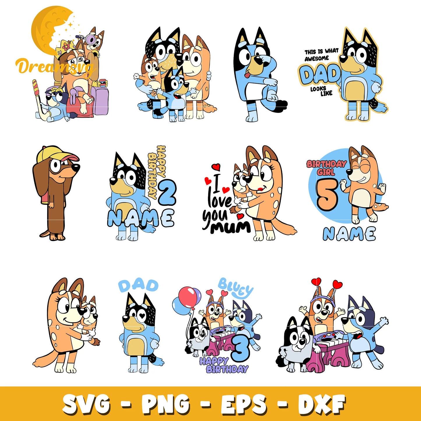 Bluey 200 cliparts set + alphabet SVG, Bluey the dog SVG cut files for Cricut / Silhouette, Bluey PNG