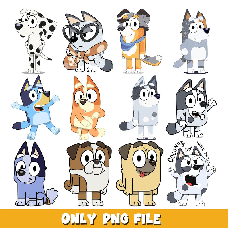 Bluey character poster png, Bluey bundle png, cartoon png