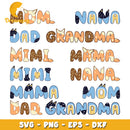 Bluey SVG Bundle, Bluey Birthday SVG, Bluey Alphabet SVG, Bluey and Family Clipart PNG Vector Files