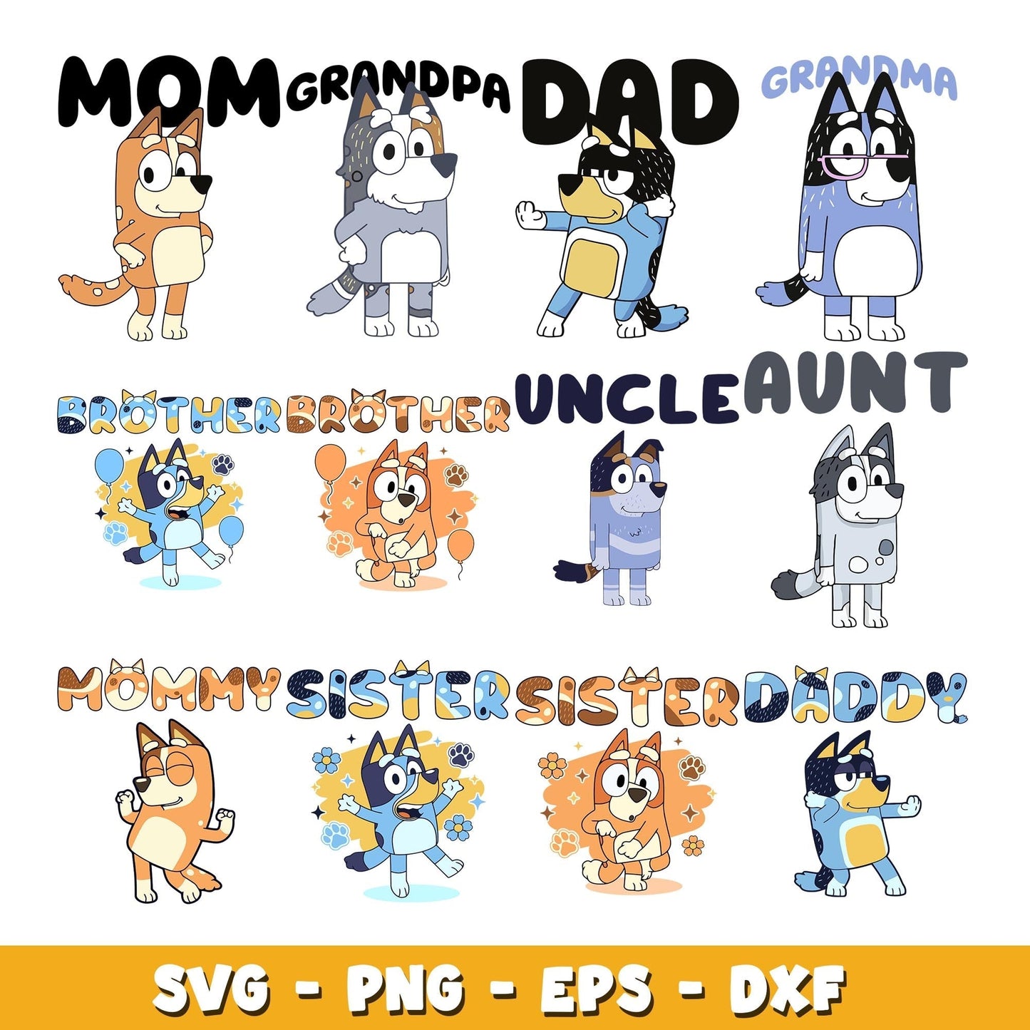 Bluey And Bingo Family svg, Bluey bundle svg, Cartoon svg