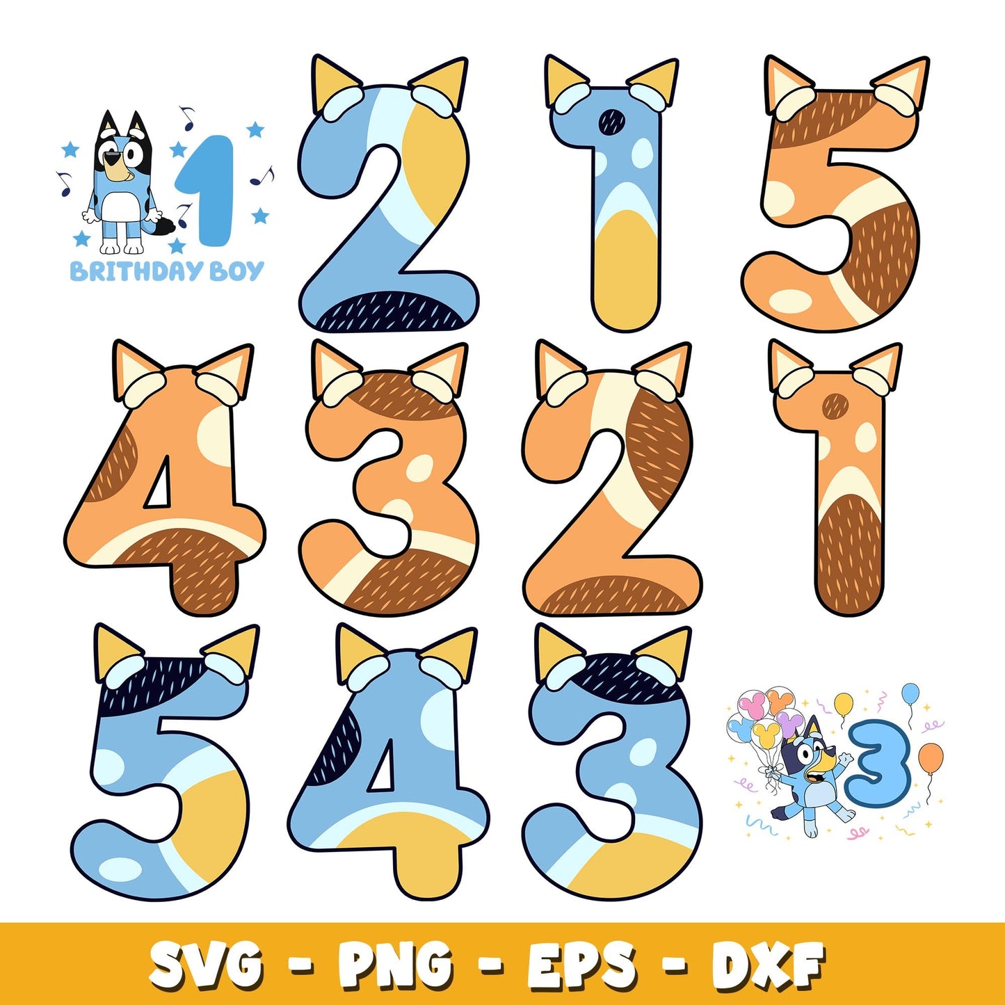 Bluey and bingo Number svg, Bluey bundle svg, Cartoon svg