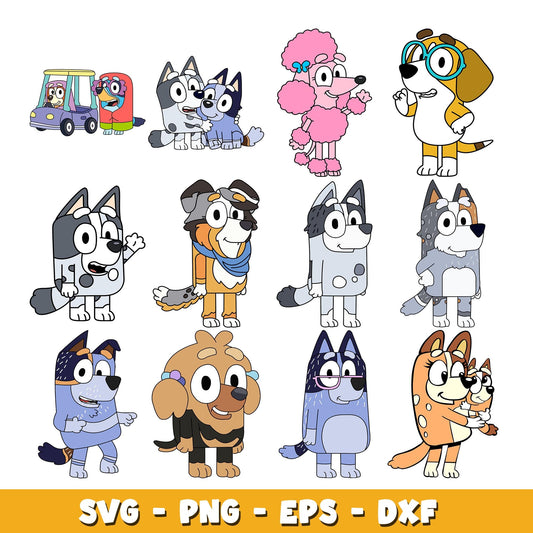 Blue Dog and Bingo Friends svg, Bluey bundle svg, Cartoon svg