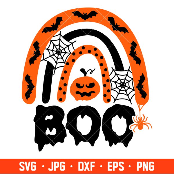 Boo Halloween Rainbow Svg, Trick Or Treat Svg, Halloween Svg, Spooky Season Svg, Cricut, Silhouette Vector Cut File