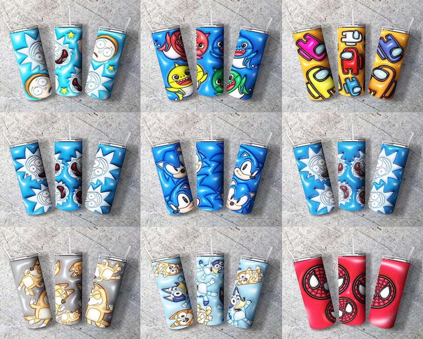 Bubble cartoon Wrap 30+ 3D Inflated Puff Tumbler bundle, Instant download
