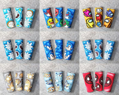 Bubble cartoon Wrap 30+ 3D Inflated Puff Tumbler bundle, Instant download