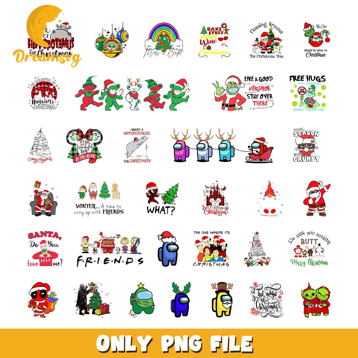 Among us merry christmas bundle png, snoopy christmas png