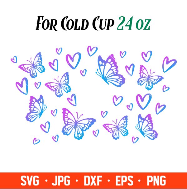 Butterfly Heart Full Wrap Svg, Starbucks Svg, Coffee Ring Svg, Cold Cup Svg, Cricut, Silhouette Vector Cut File