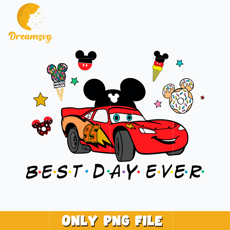 Lightning McQueen Best day ever png, disney cars png