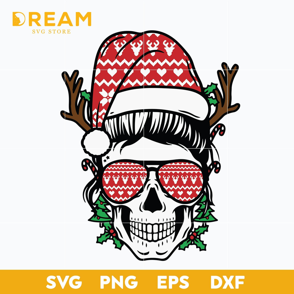 Skull christmas svg, Christmas svg, png, dxf, eps digital file CRM1511207L