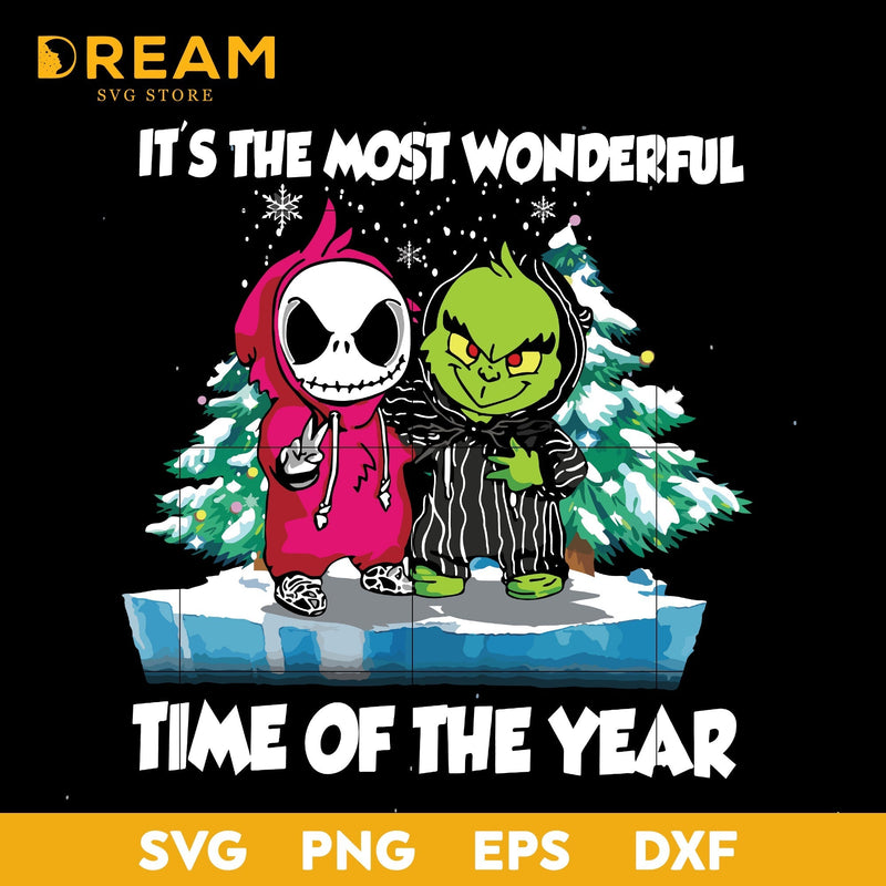 It's the most wonderful time of the year svg, baby grinch and skellinfton svg, christmas svg, png, dxf, eps digital file CRM19112014L