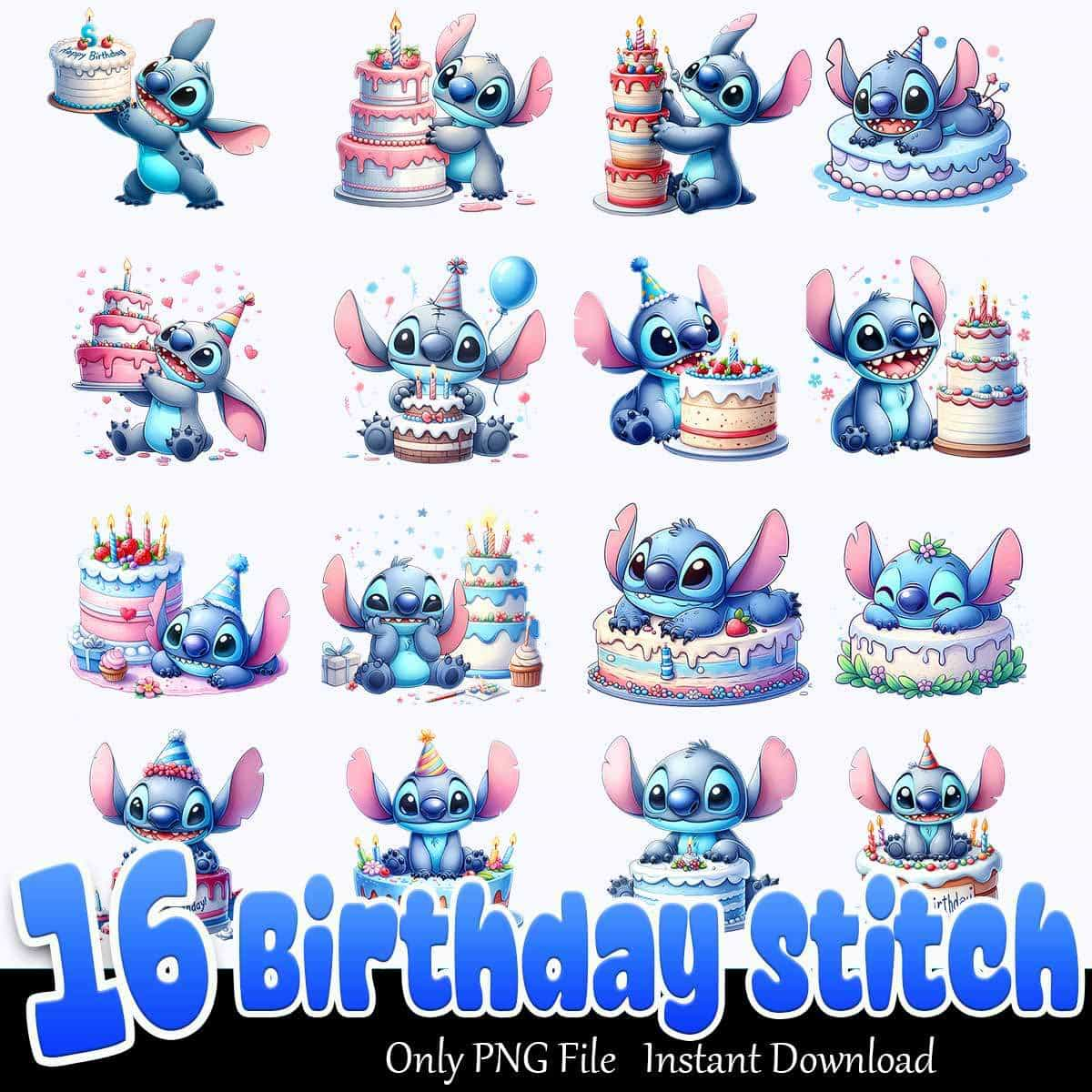 Happy Birthday Stitch Bundle PNG 16+ Stitch Birthday PNG Instant Download