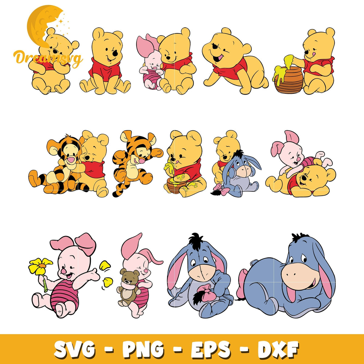 Winnie the pooh baby design bundle svg, pooh characters svg