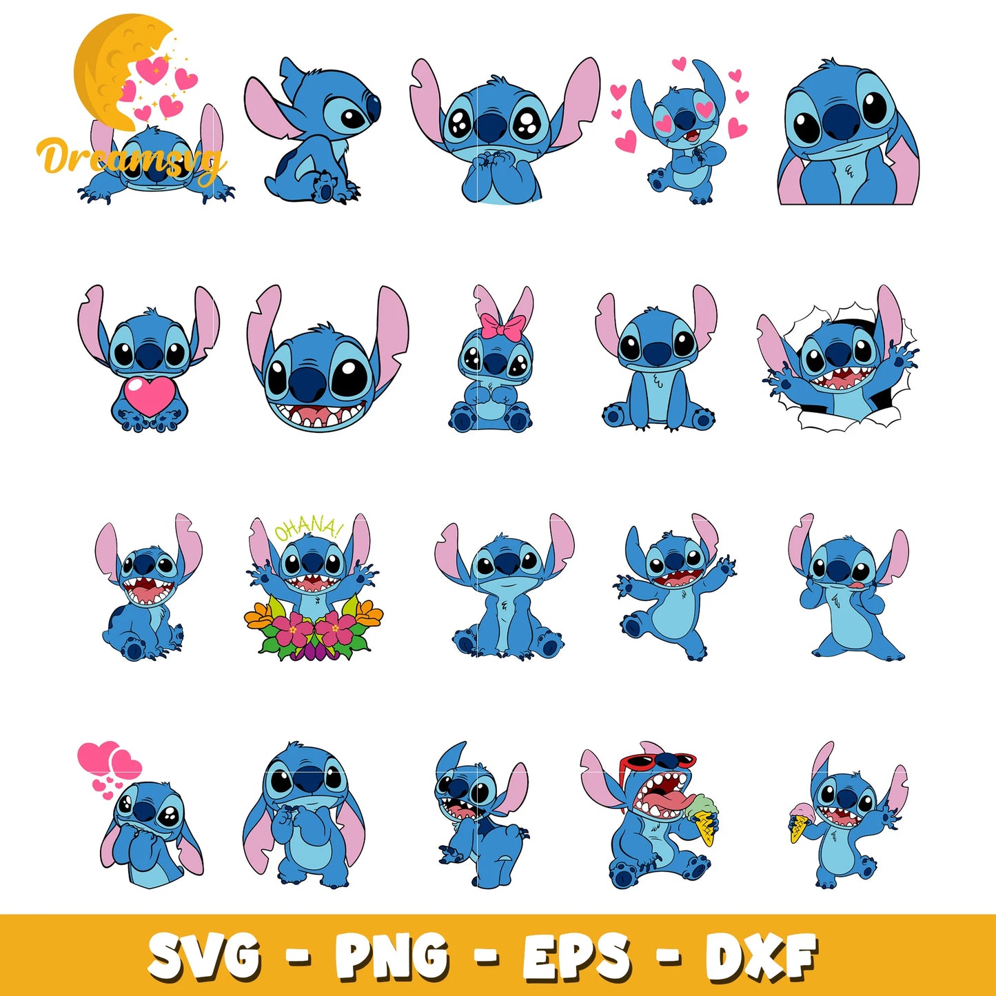 Lilo & Stitch 100 Cliparts Bundle, Lilo and Stitch SVG Cut Files for Cricut / Silhouette, PNG DXF, instant download