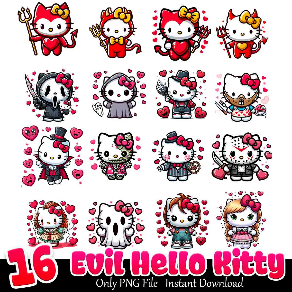 Evil Hello Evil Hello Kitty Bundle PNG 16+ Aristocats Love PNG Instant Download
