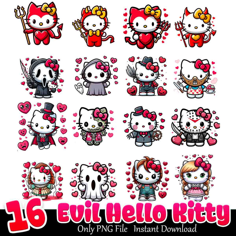 Evil Hello Kitty Bundle PNG 16+ Aristocats Love PNG Instant Download