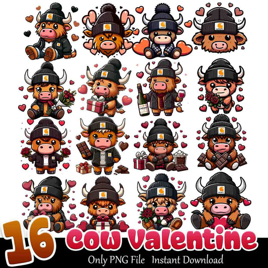 Highland Cow Valentine Bundle PNG 16+ Aristocats Love PNG Instant Download