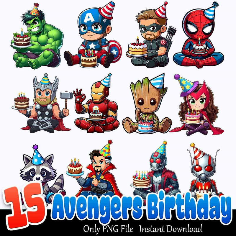 Avengers Birthday Bundle PNG 15+ Marvel Superhero PNG Instant Download