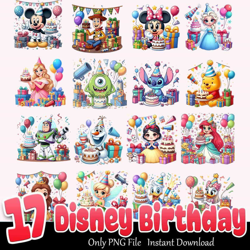 Disney Birthday Bundle PNG 17+ Disney Character PNG Instant Download