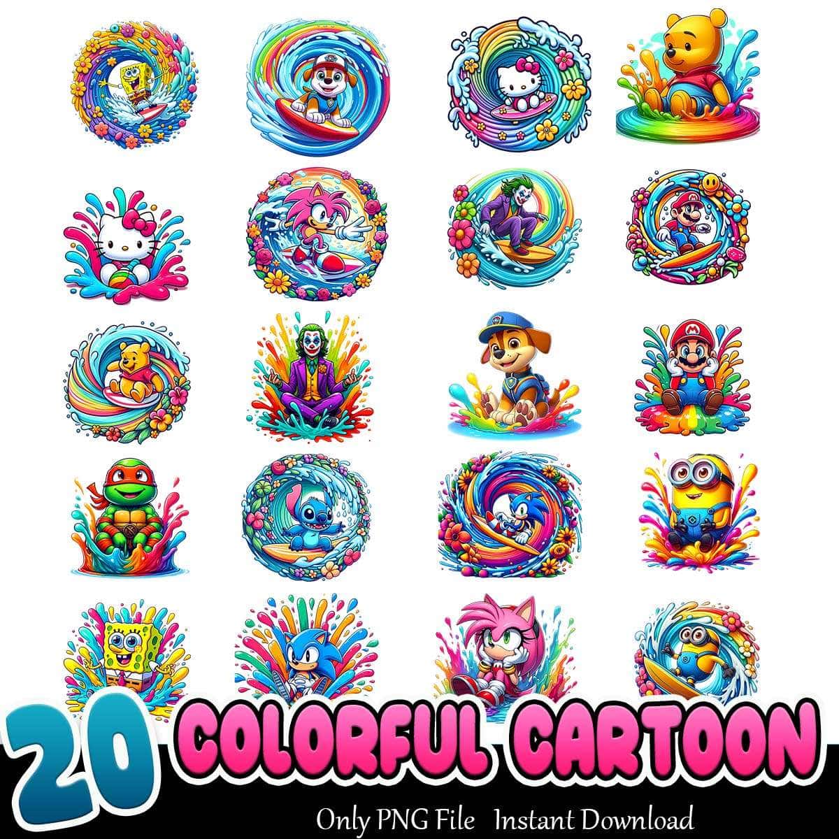 Colorful Cartoon Bundle PNG 20+ Cartoon Characters PNG Instant Download