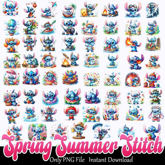 Spring Summer Stitch Bundle PNG Stitch Character PNG Instant Download