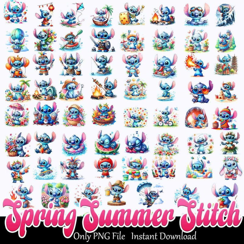 Spring Summer Stitch Bundle PNG Stitch Character PNG Instant Download