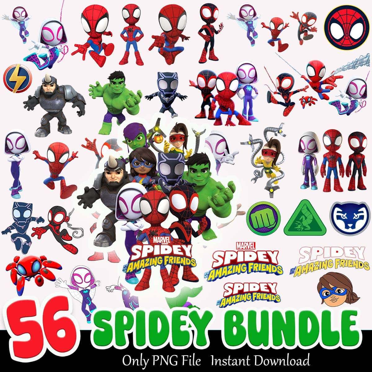 Spidey Bundle PNG 56+ Super Hero Cartoon PNG Instant Download