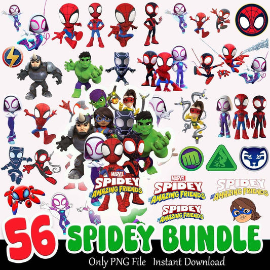 Spidey Bundle PNG 56+ Super Hero Cartoon PNG Instant Download