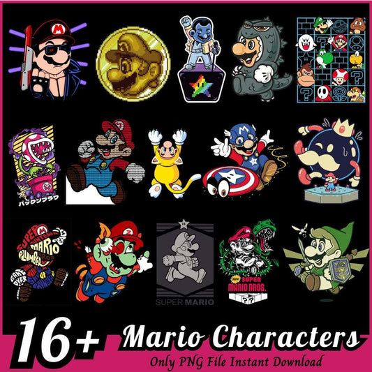 Mario Characters Bundle PNG 16+ Mario Games PNG Instant Download
