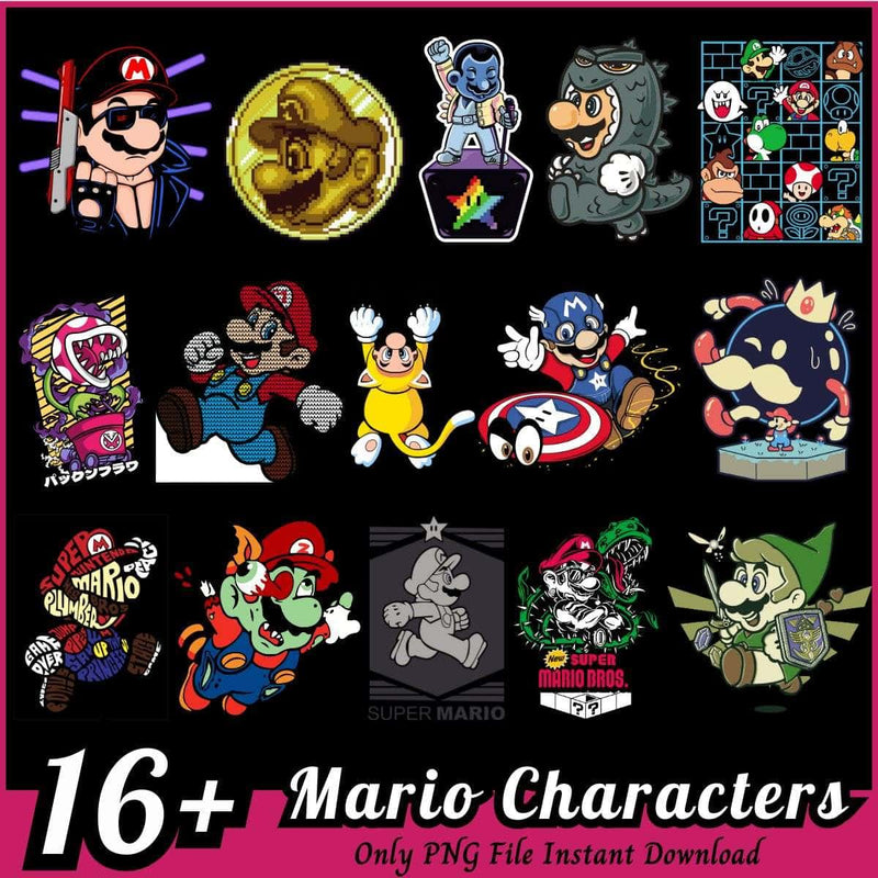 Mario Characters Bundle PNG 16+ Mario Games PNG Instant Download