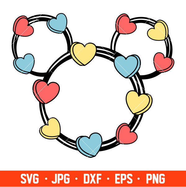 Candy Hearts Mickey Svg, Free Svg, Daily Freebies Svg, Cricut, Silhouette Vector Cut File